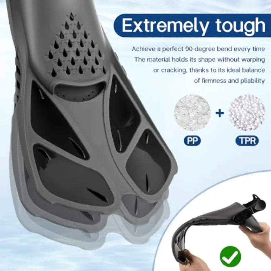 Travel Snorkel Fins Open Heel Short Adjustable Flippers For Adults
