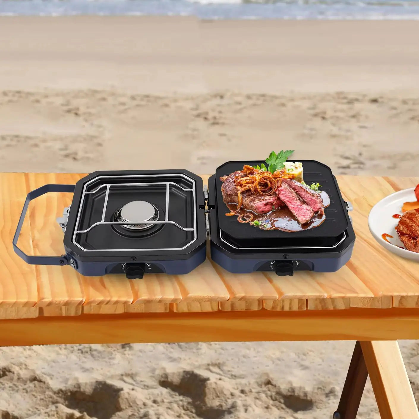 2 Burner Portable Folding Camping Gas Stove Nonstick Stainless Steel