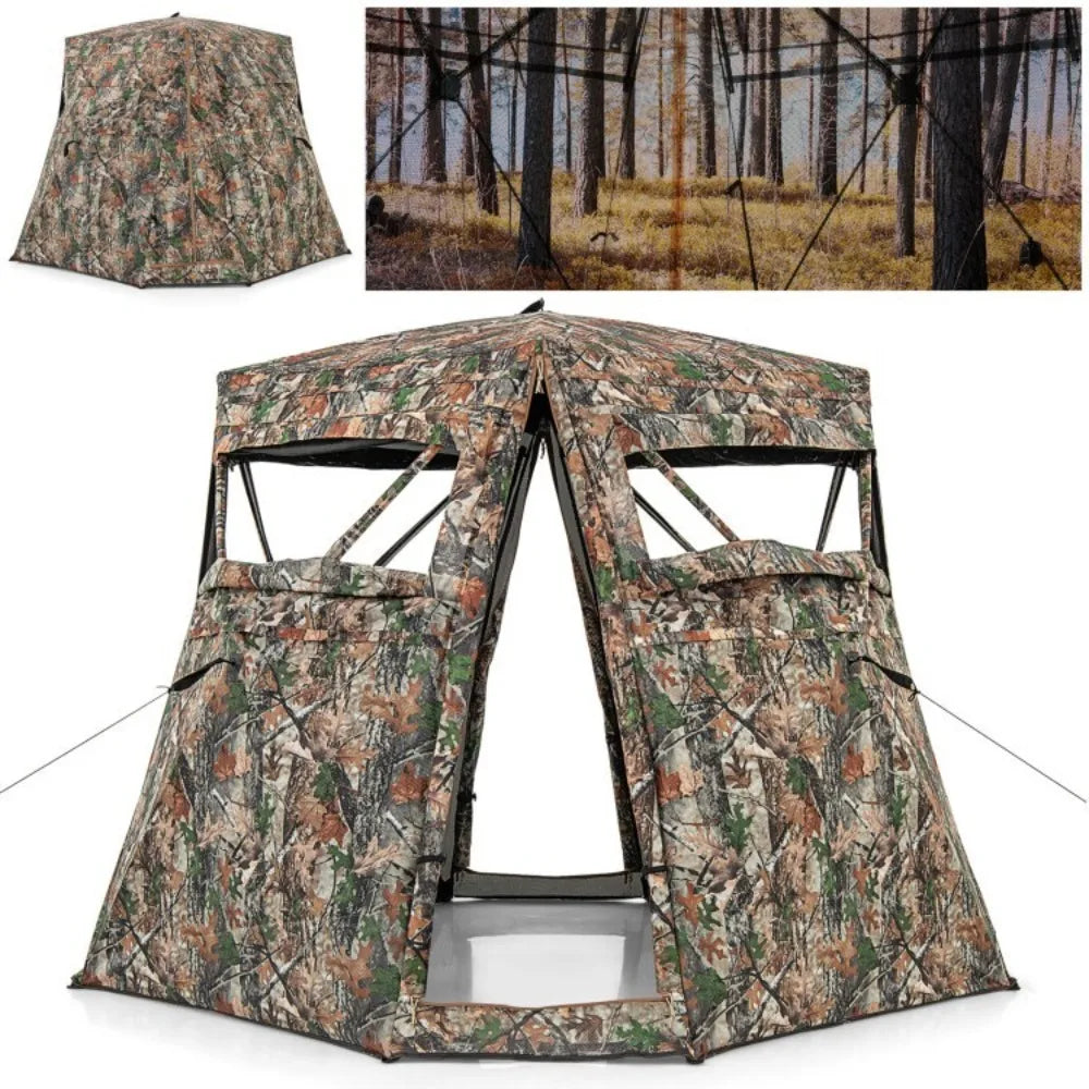 360 Degree Pop Up Hunting Ground Blind With Four See Through Panels