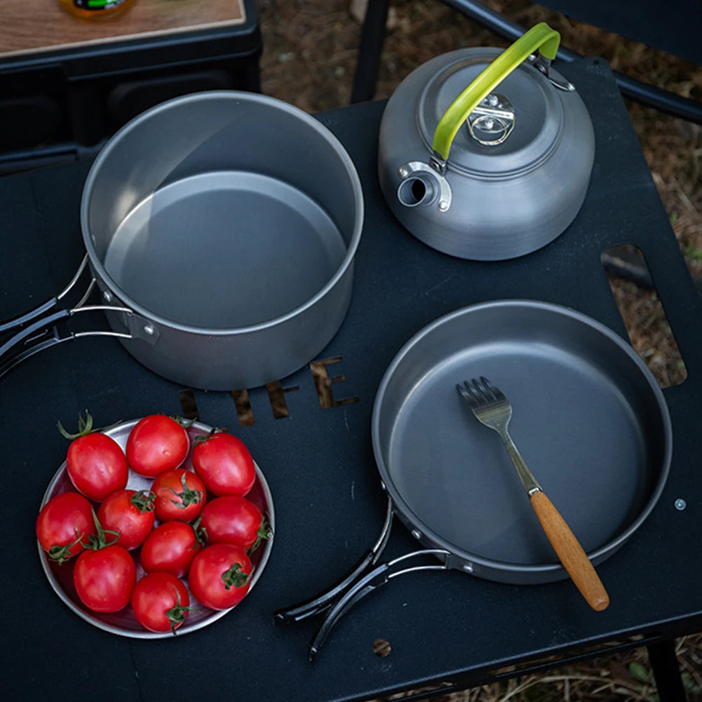 APWIKOGER Camping Cookware Set 3 Piece Pot Pan Kettle Mesh