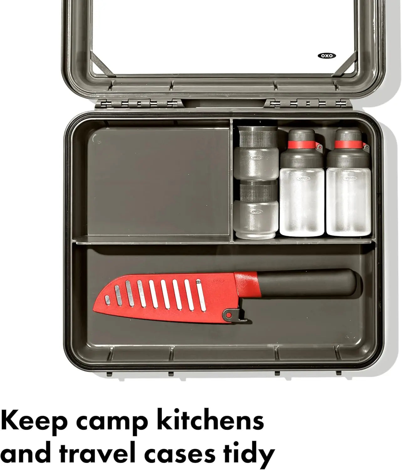 Camp Kitchen Prep Set 7-Piece Outdoor Cooking Kit with Cutting Board, Knife, Leakproof Bottles & Spice Shakers