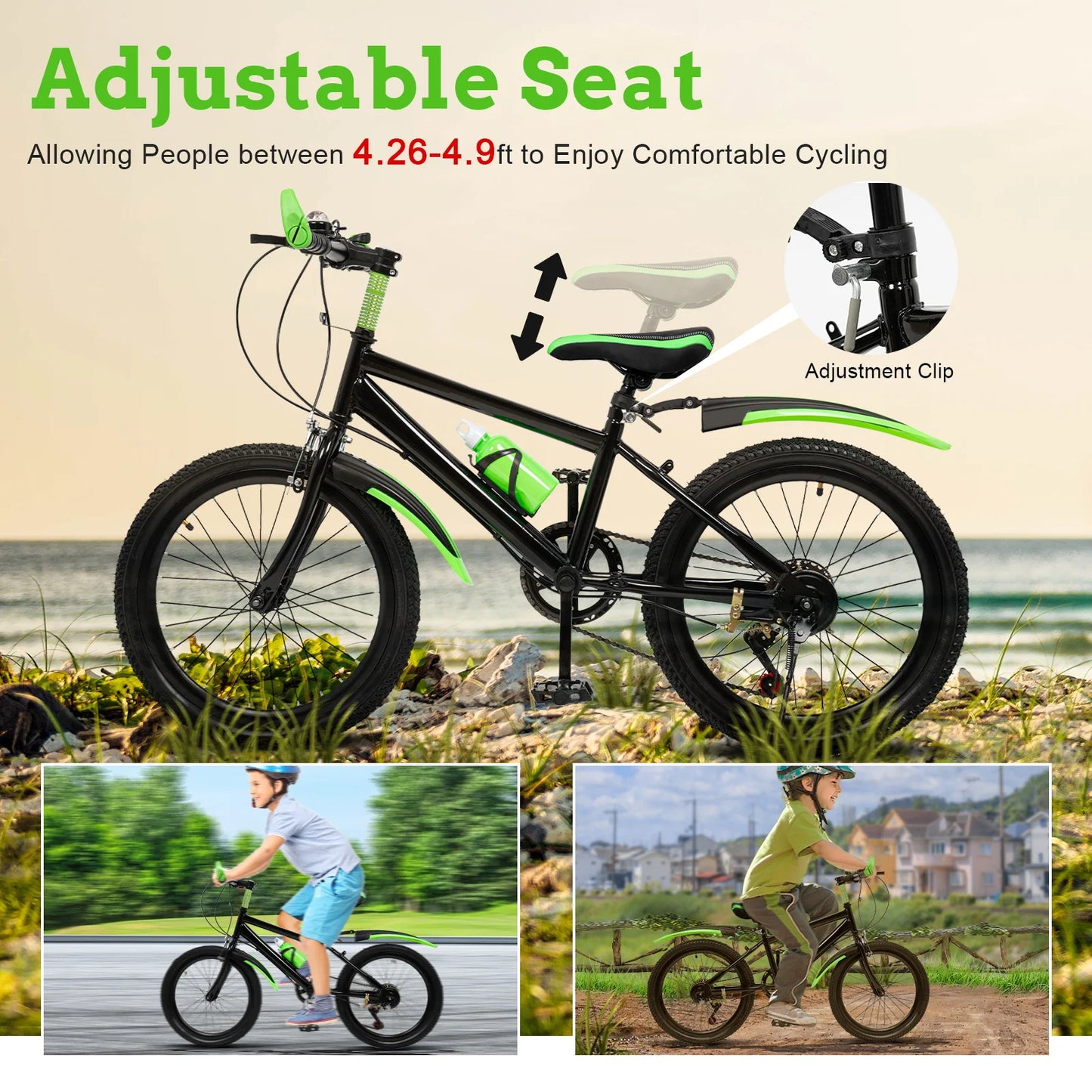Kids Mountain Bike 7 Speed With Adjustable Seat And Mudguards