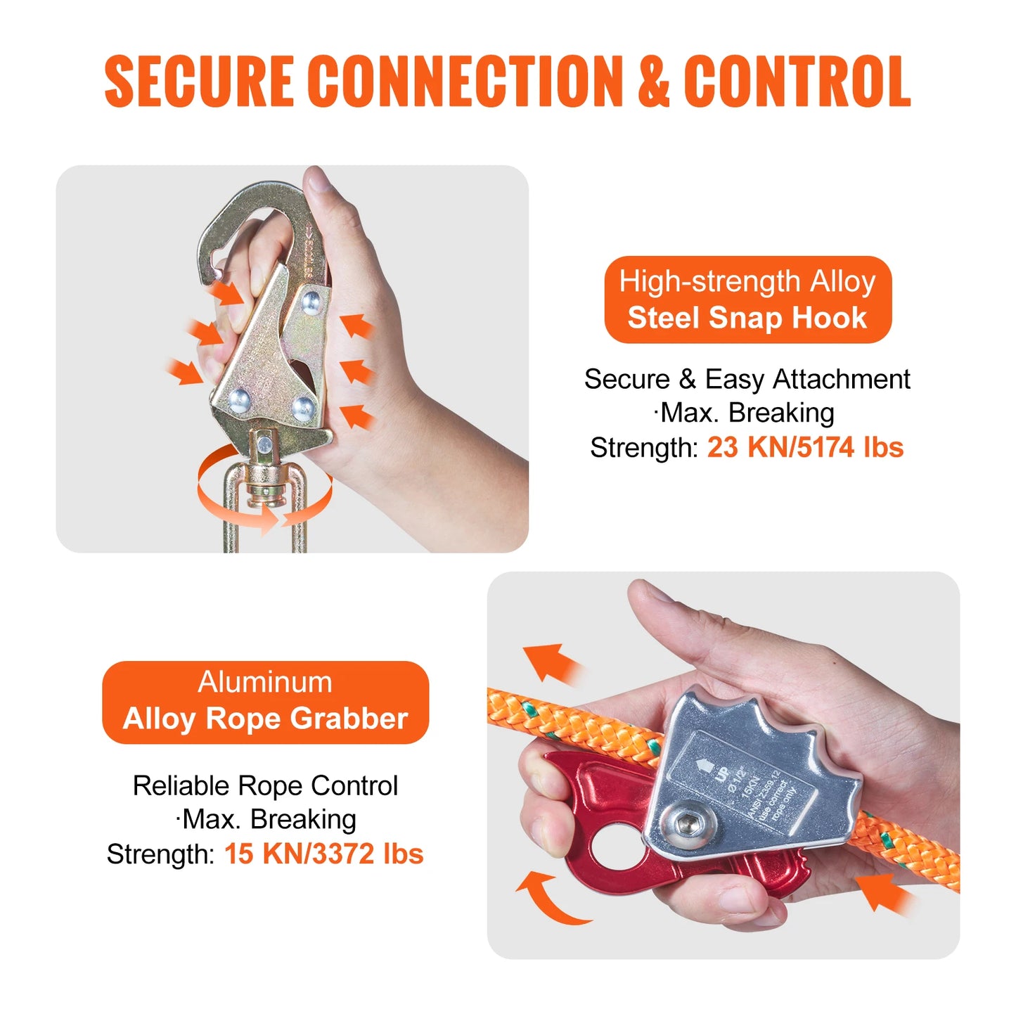 SucceBuy 25KN Steel Wire Flip Line Kit With Snap Hooks