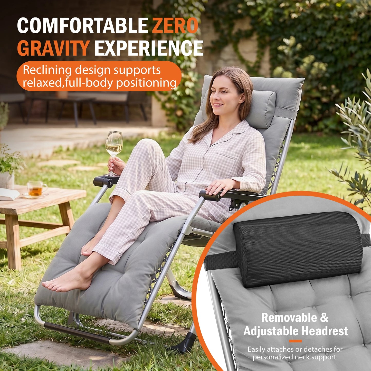 JHK Zero Gravity Reclining Camping Lounge Chair With Cup Holder