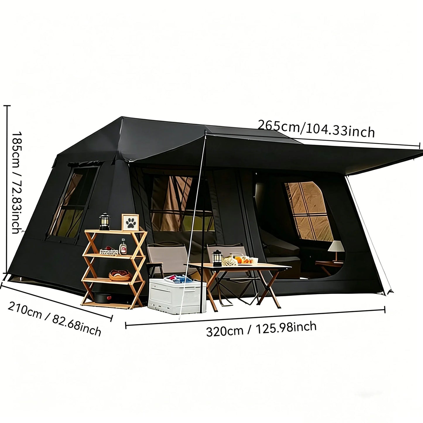 Fully Automatic Quick Set Family Camping Tent With Front Awning All Weather