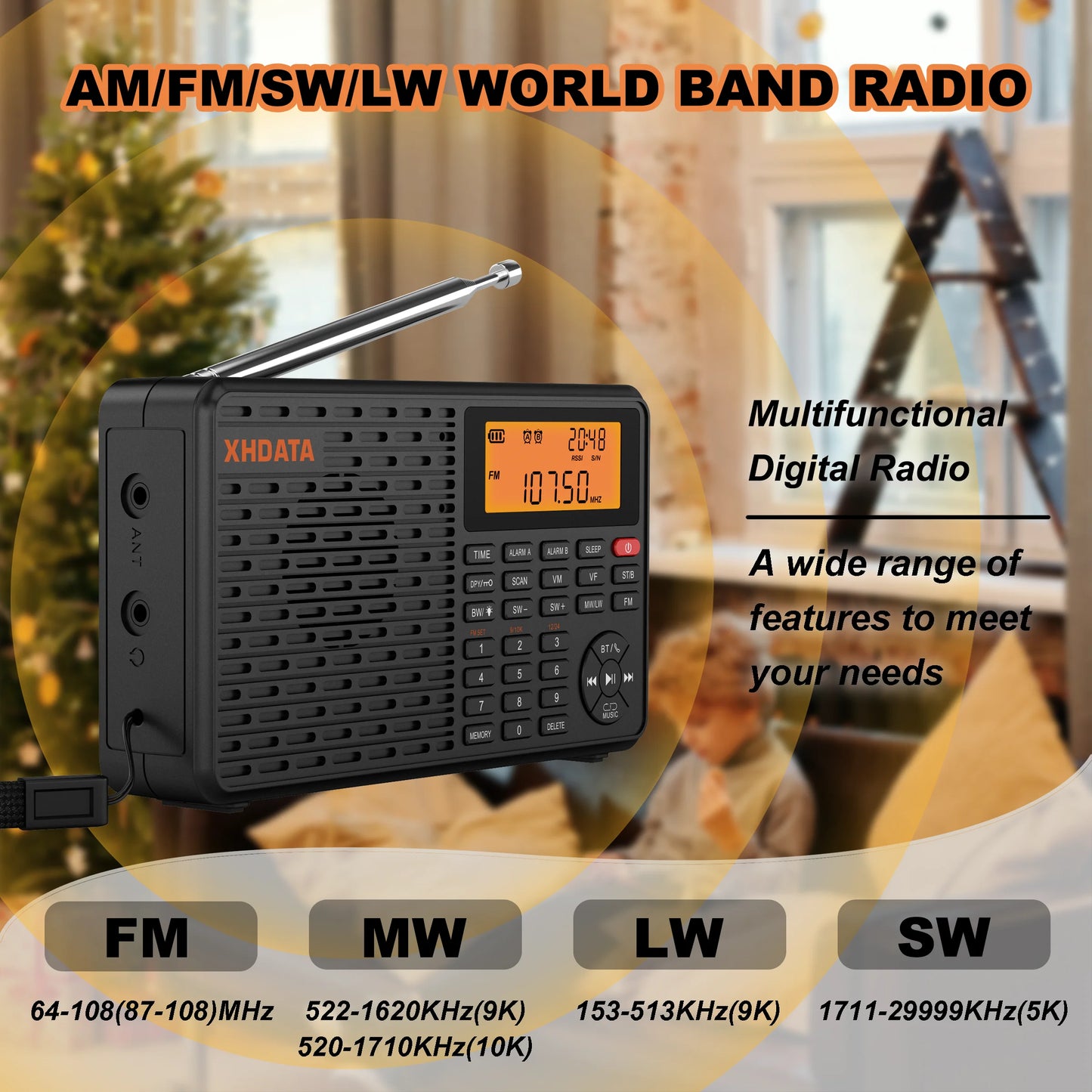 XHDATA D109 WorldBand DSP AM FM SW LW Receiver AlarmClock