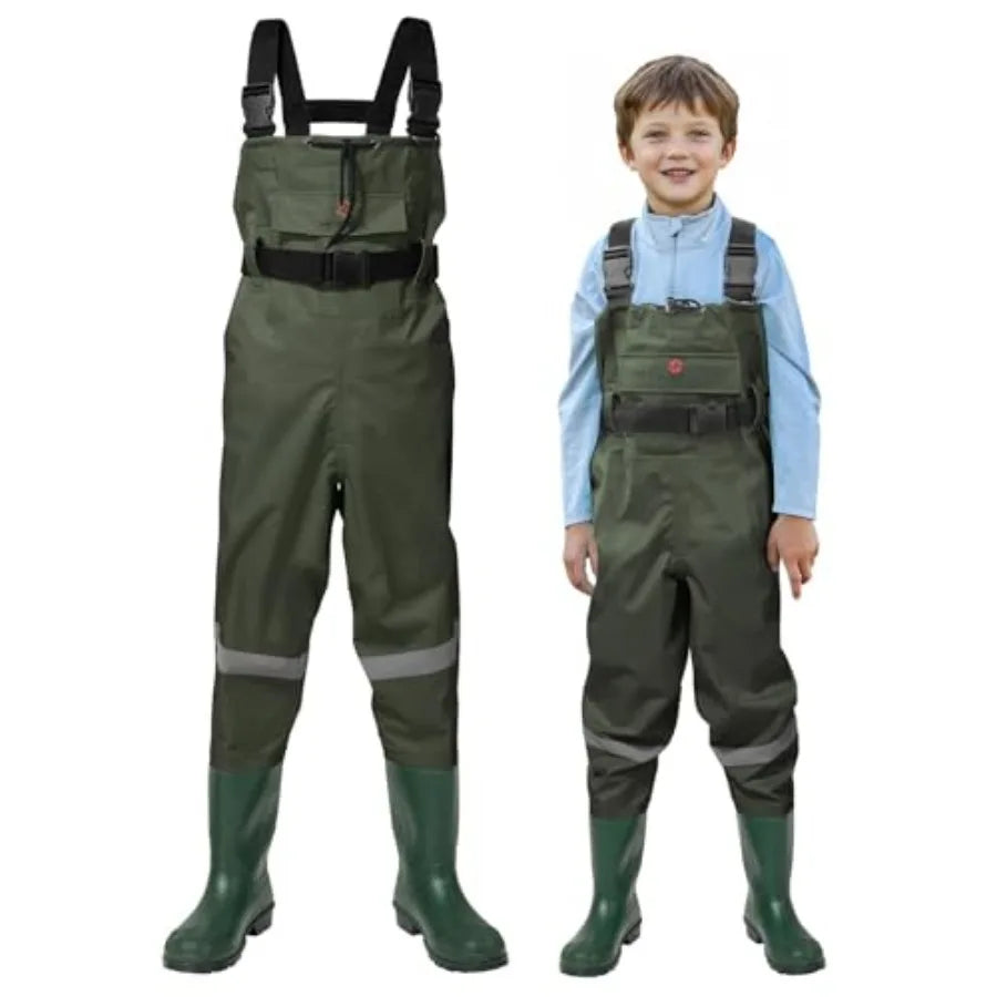 Youth PVC Chest Waders With Boots Waterproof Fishing Waders Reflective Band