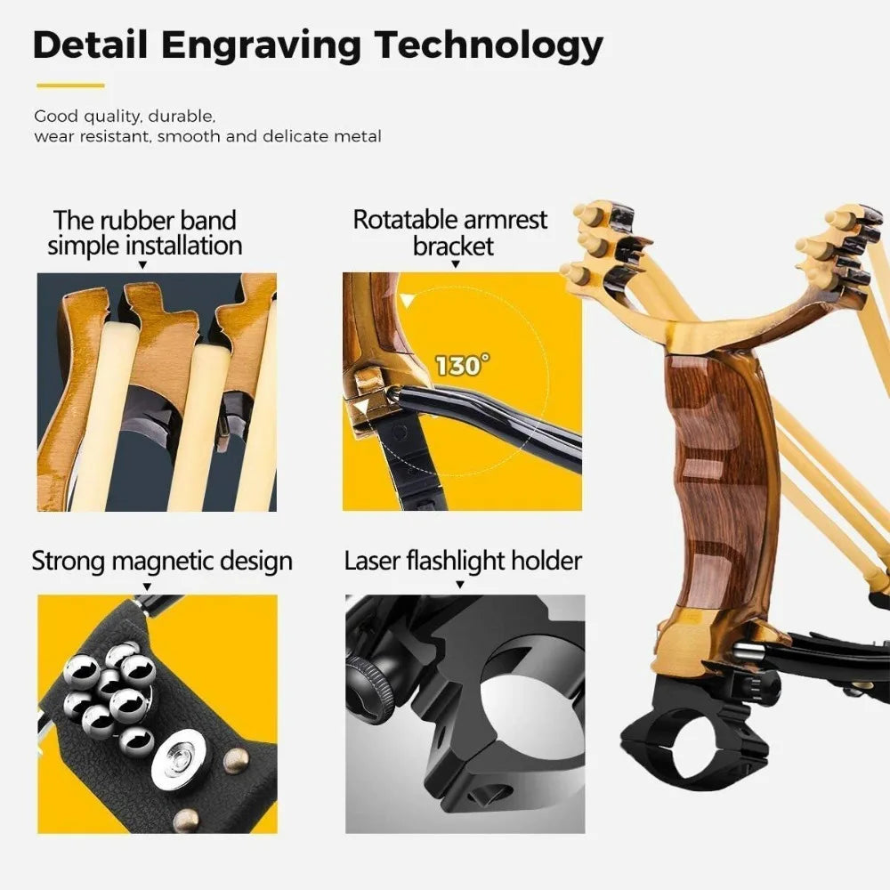 High Precision Outdoor Slingshot Set With Alloy Wooden Handle And 3 Rubber Bands