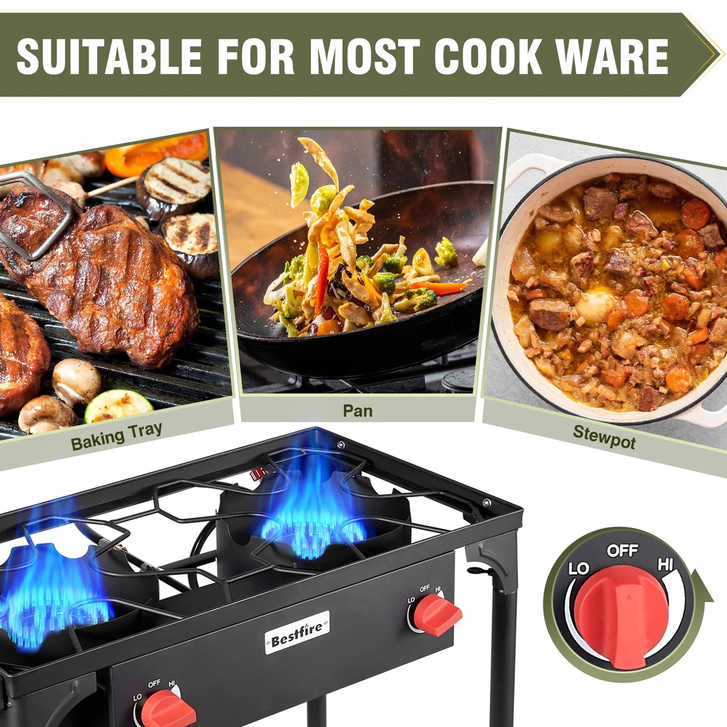 2 Burner Camping Stove 150000 BTU High Pressure Propane Grill