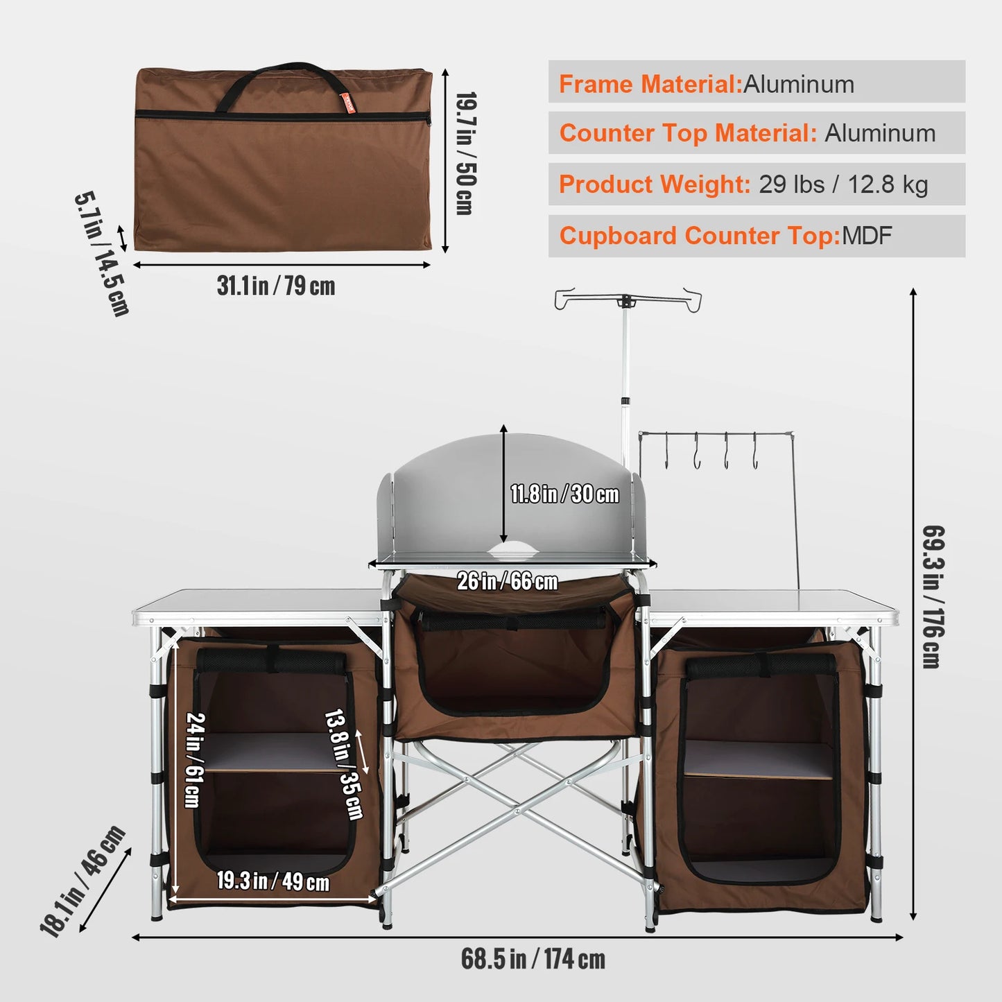 VEVOR Camping Kitchen Table Cabinet Folding X Shaped Bracket Bbq