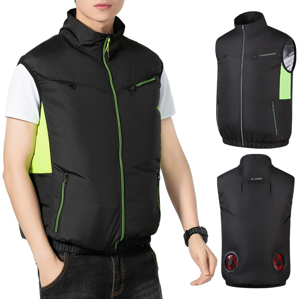 Wearable Cooling Vest With Battery Powered Fan For Outdoor Work