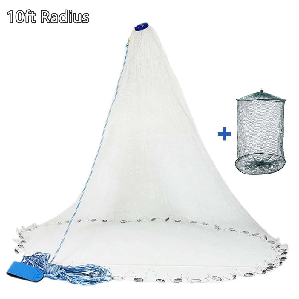 Saltwater Cast Net For Bait Fishing With Zinc Sinkers