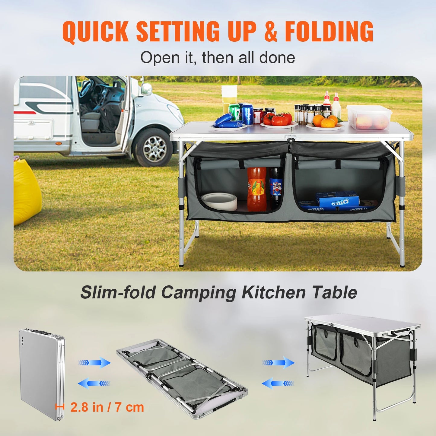 VEVOR Camping Kitchen Table With Folding Design For Outdoor Cooking