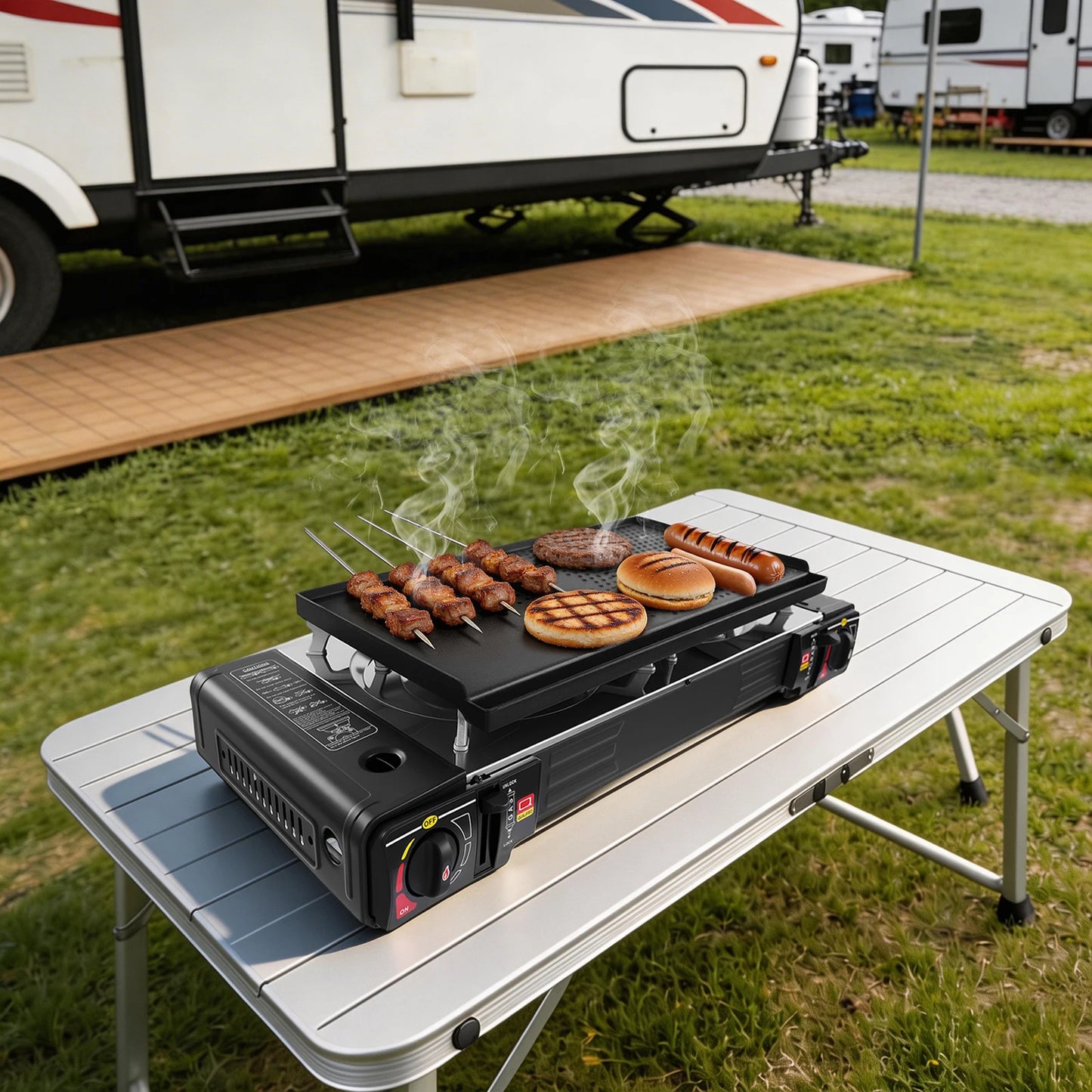 Camping Stove Propane Dual Burner Griddle High Power 2100 2500W