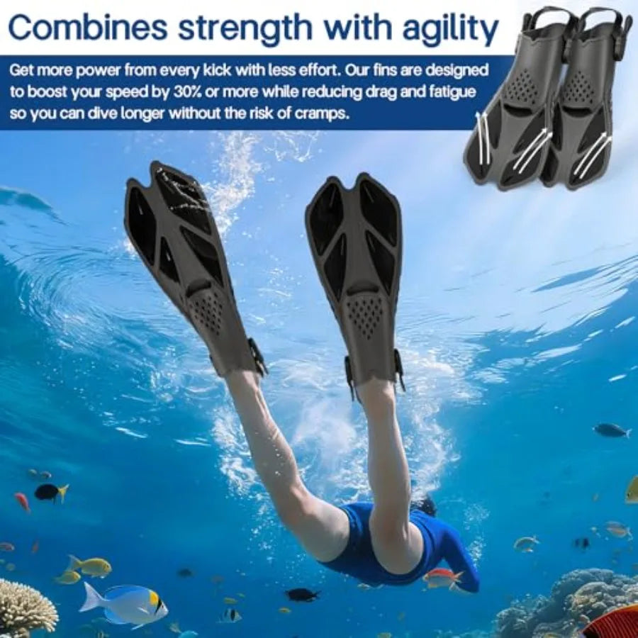 Travel Snorkel Fins Open Heel Short Adjustable Flippers For Adults