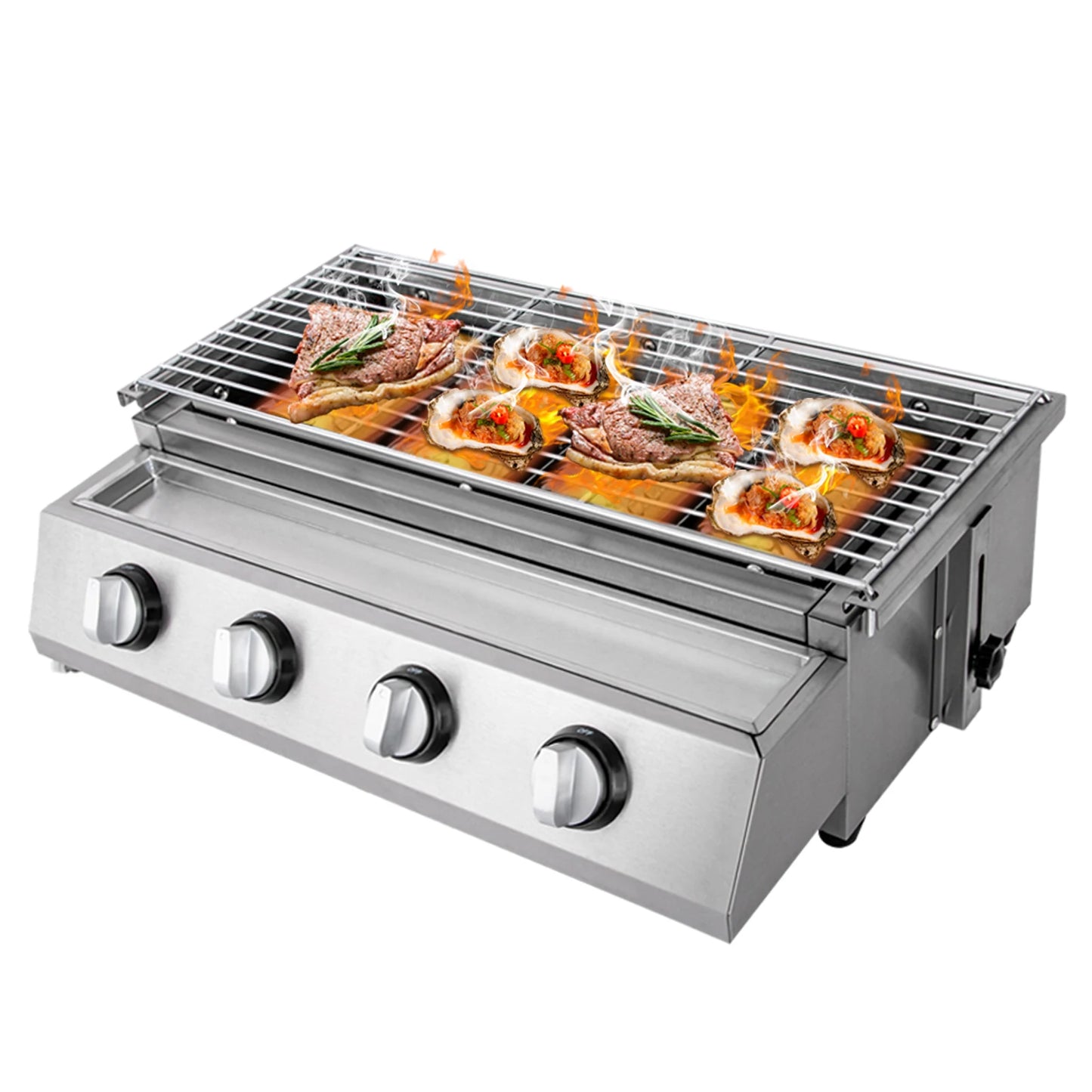 Stainless Steel 4-Burner Portable Tabletop Propane Gas Grill Smokeless