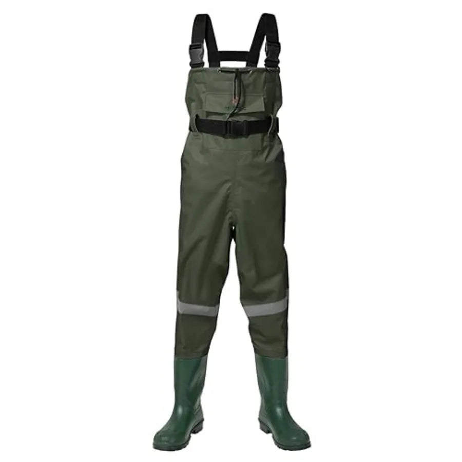Youth PVC Chest Waders With Boots Waterproof Fishing Waders Reflective Band