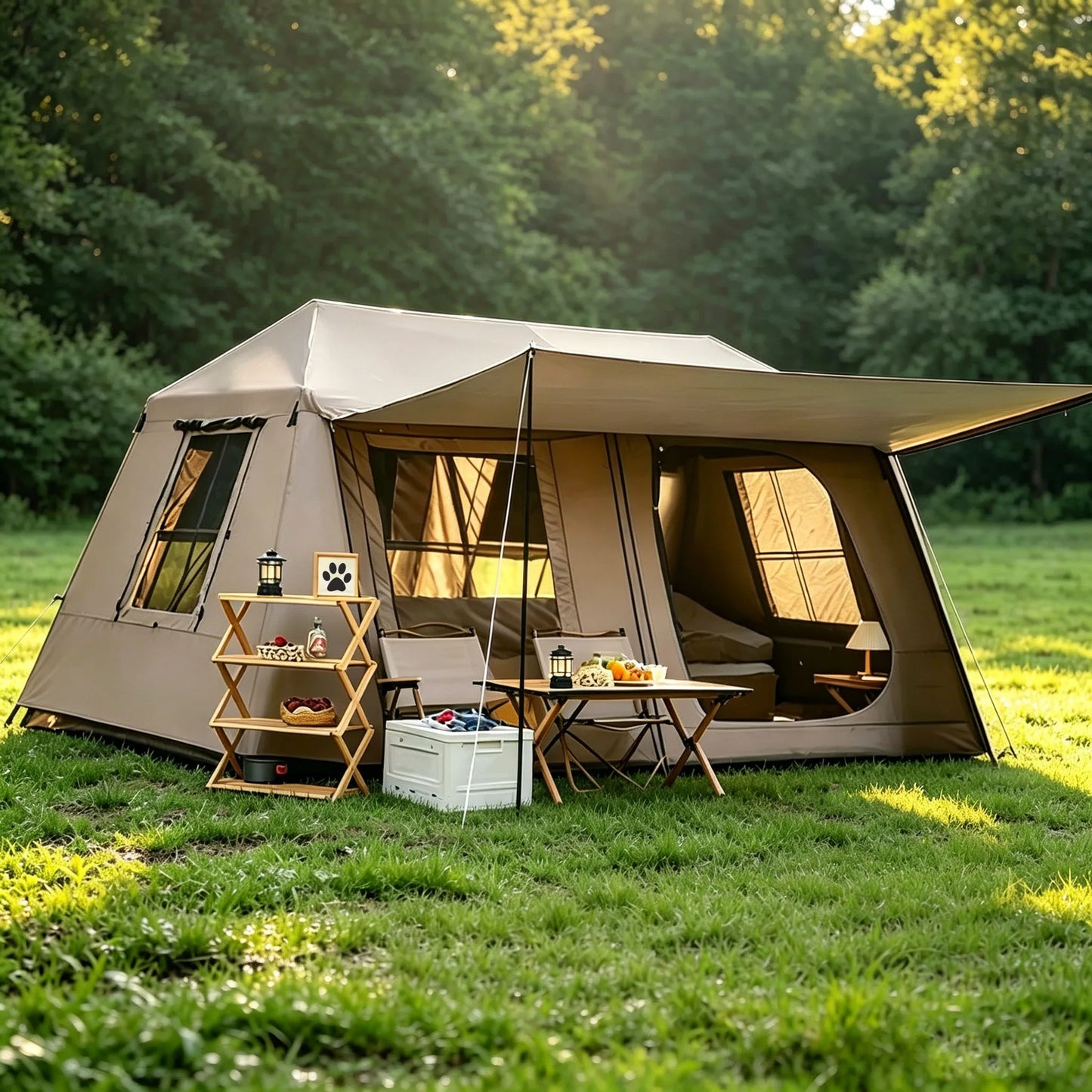 Fully Automatic Quick Set Family Camping Tent With Front Awning All Weather