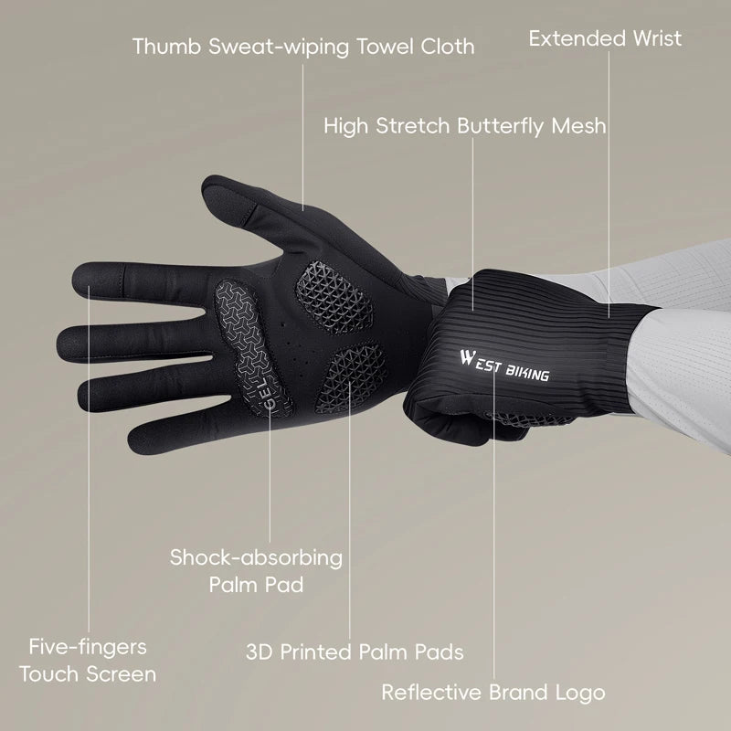 West Biking 3D Printed Gel Cycling Gloves Shock Absorbing Full Finger