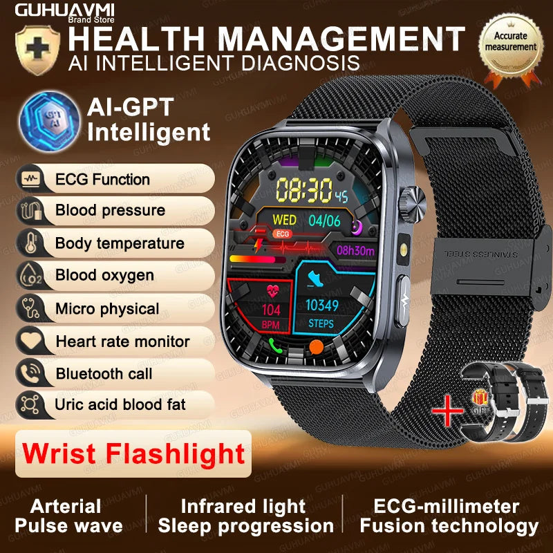 AI Health Diagnosis Smartwatch ECG PPG Blood Pressure BT Call