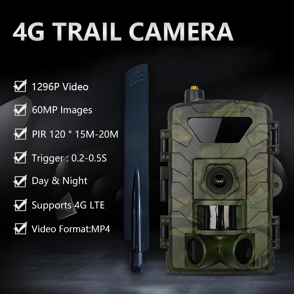 Fargarloo 4G App Controlled Trail Camera 60MP 1296P Night Vision