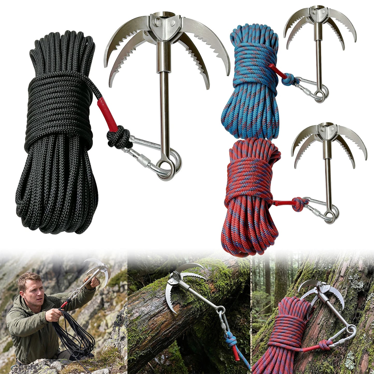 VKTECH Grappling Hook With 20M Rope Foldable Climbing Tool Outdoor Survival