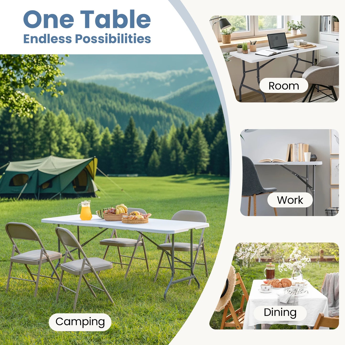 JHK Portable Folding Camping Table Heavy Duty Outdoor Carry Handle