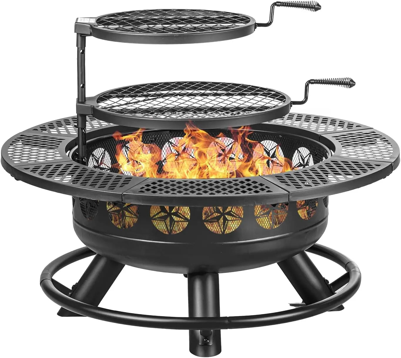 Outdoor Wood Burning Fire Pit With Dual Cooking Grills