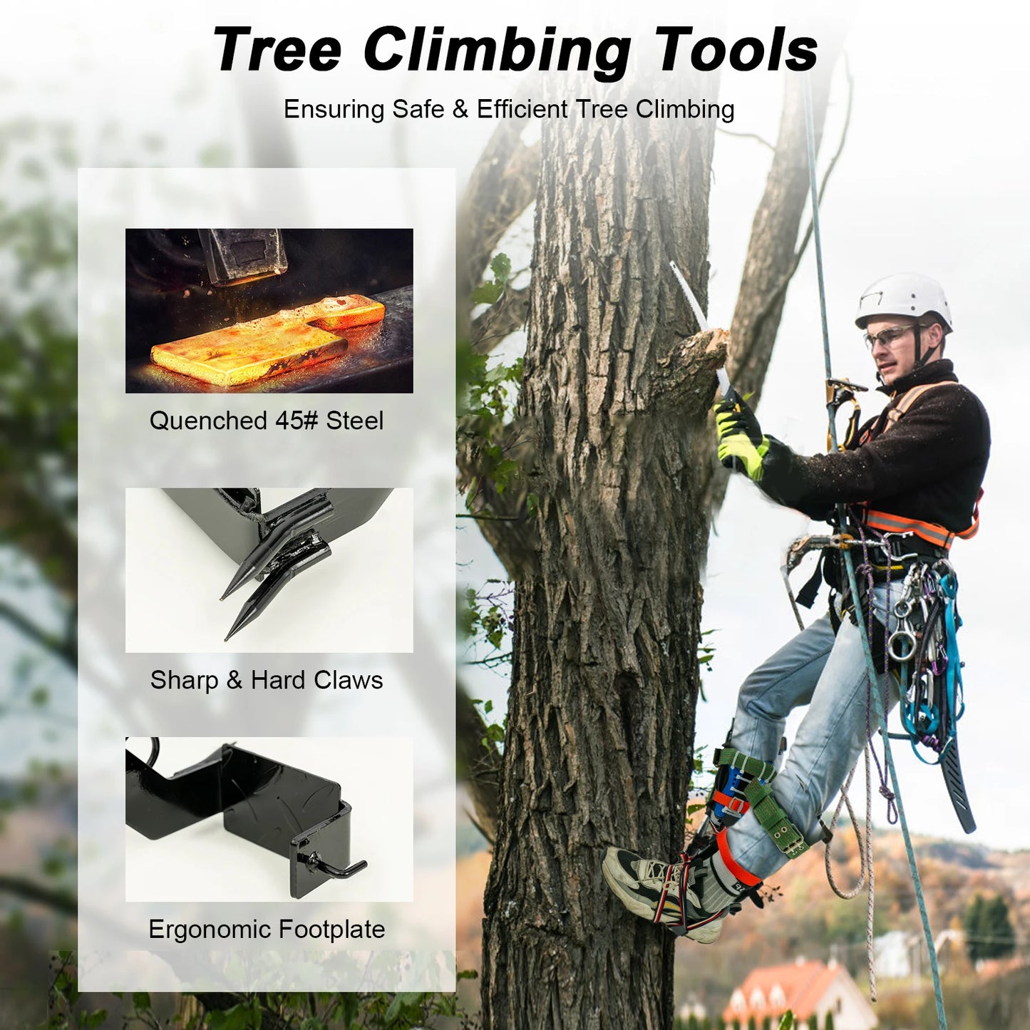 Tree Climbing Spikes Kit With Safety Harness Gloves Double Teeth