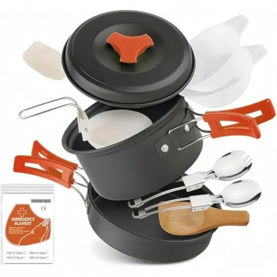 Lightweight Camping Cookware Set With Nonstick Pots And Utensils