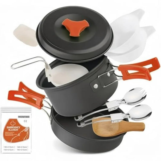 Lightweight Camping Cookware Set With Nonstick Pots And Utensils