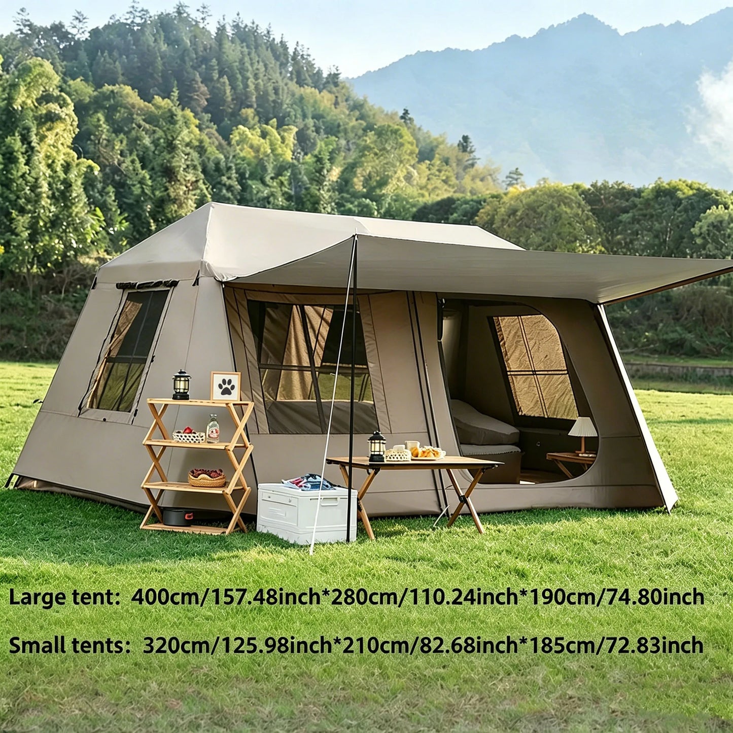 Fully Automatic Quick Set Family Camping Tent With Front Awning All Weather