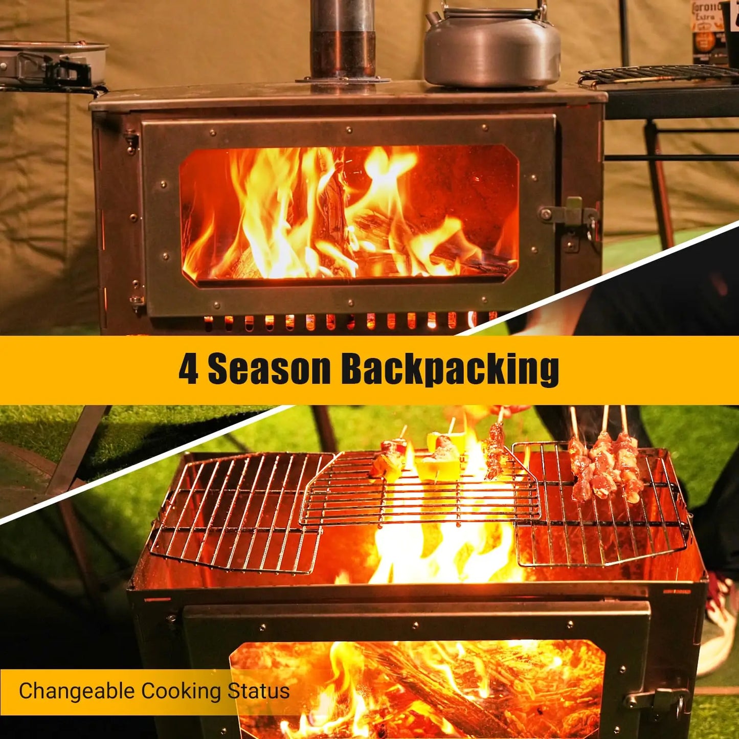 Portable Stainless Steel Hot Tent Stove With View Glass And Chimney Pipes
