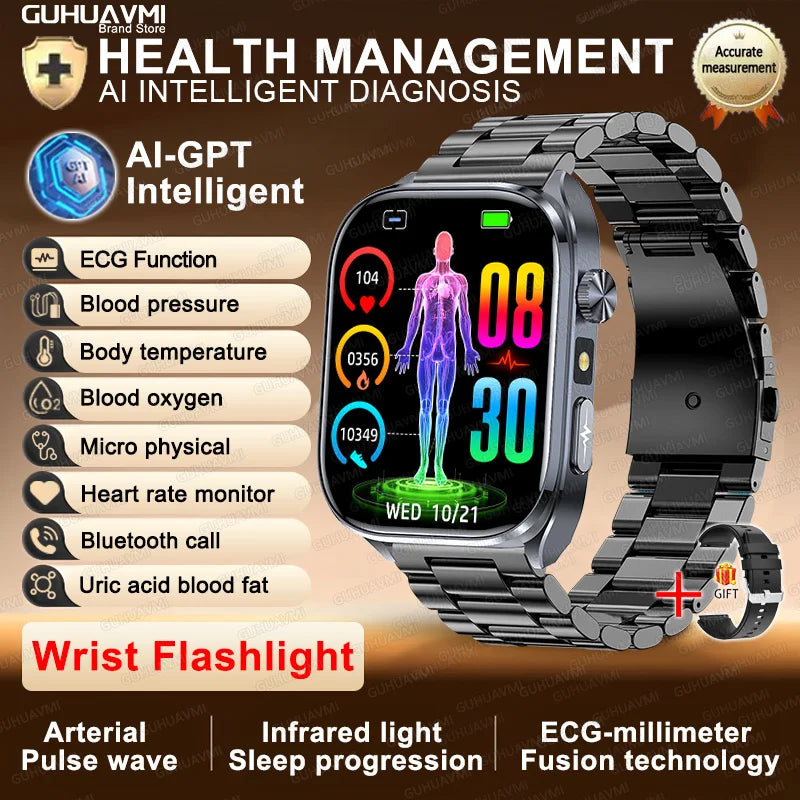 AI Health Diagnosis Smartwatch ECG PPG Blood Pressure BT Call