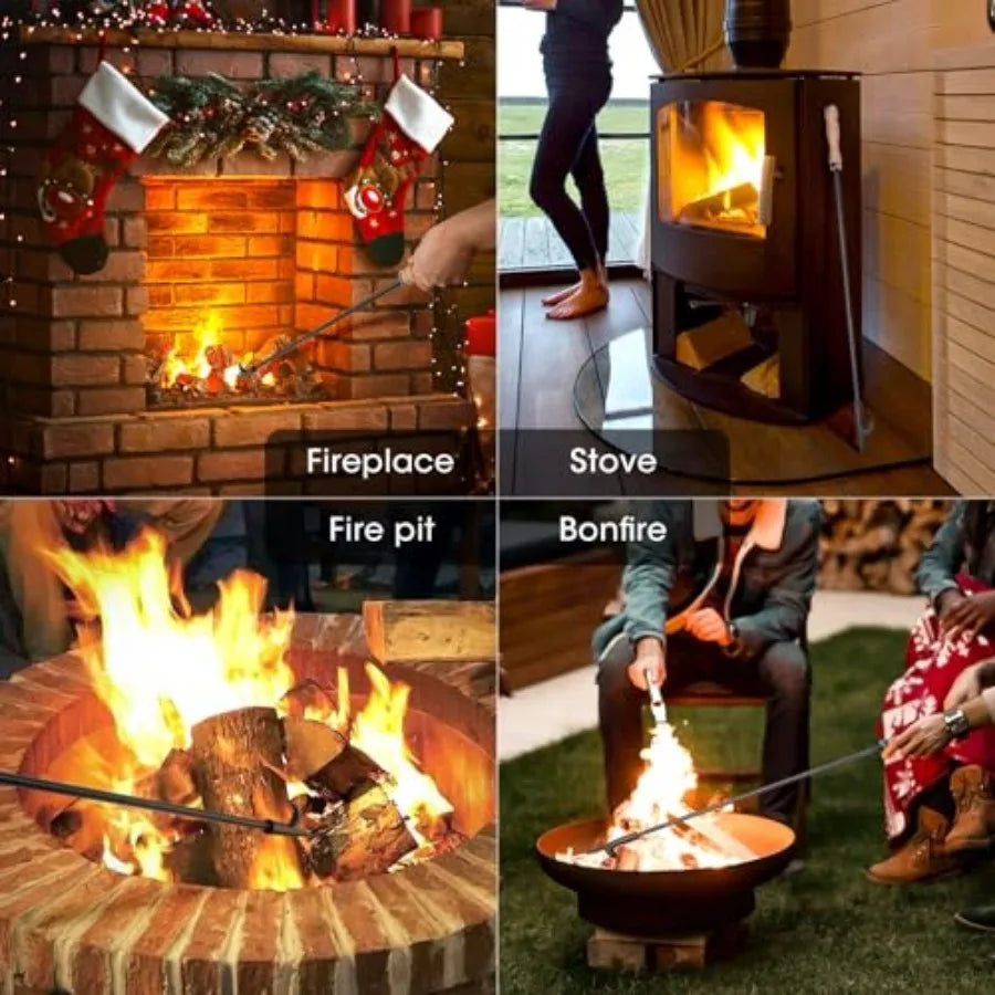 Heavy Duty Camp Fire Poker With Wooden Handle Rustproof Camping