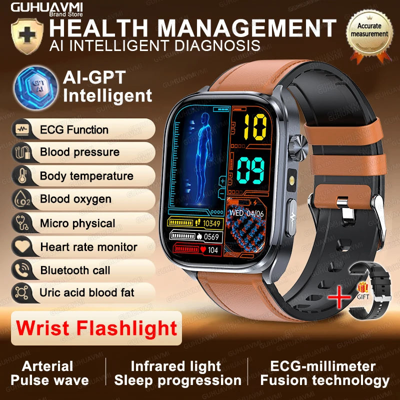 AI Health Diagnosis Smartwatch ECG PPG Blood Pressure BT Call