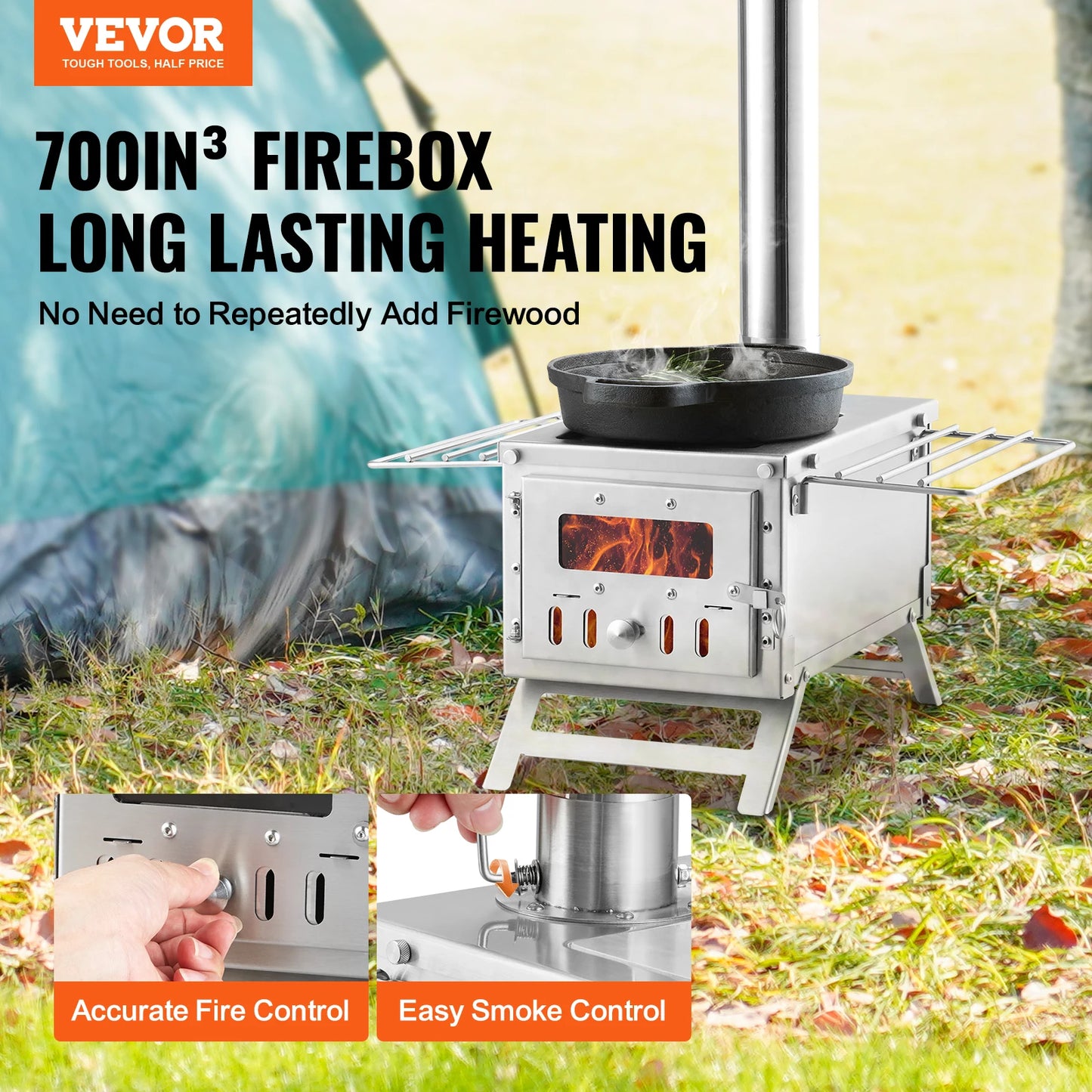 SucceBuy Portable Wood Stove With Chimney Pipes For Camp
