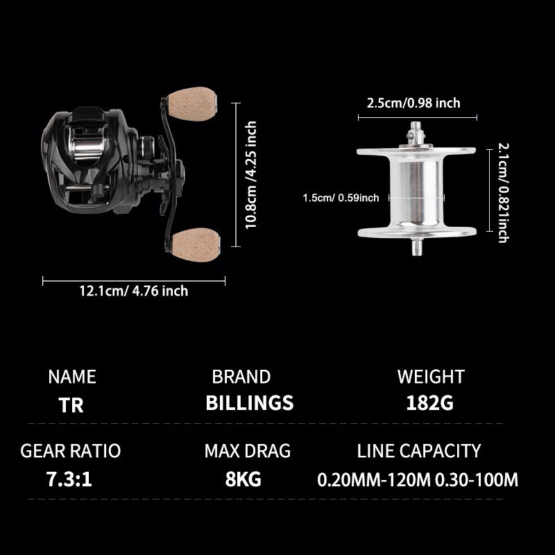 Billings Baitcasting Fishing Reel 8Kg Max Drag 7to1 Magnetic Brake