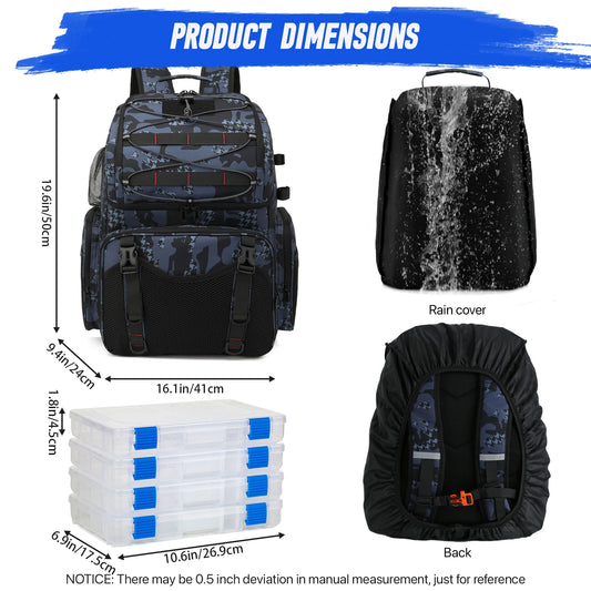 Fishing Backpack With Rod Holders And Tackle Storage Rain Cover