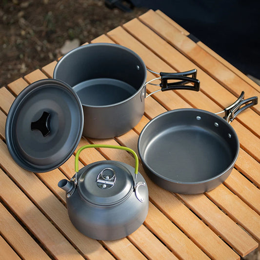 APWIKOGER Camping Cookware Set 3 Piece Pot Pan Kettle Mesh