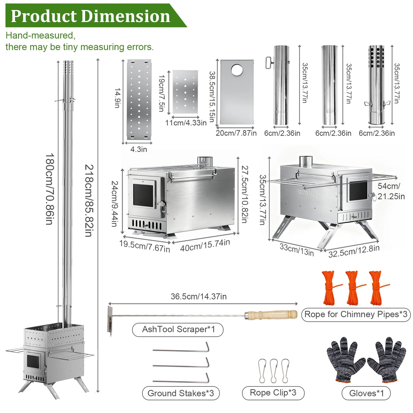 Portable Stainless Steel Hot Tent Stove With Six Chimney Pipes