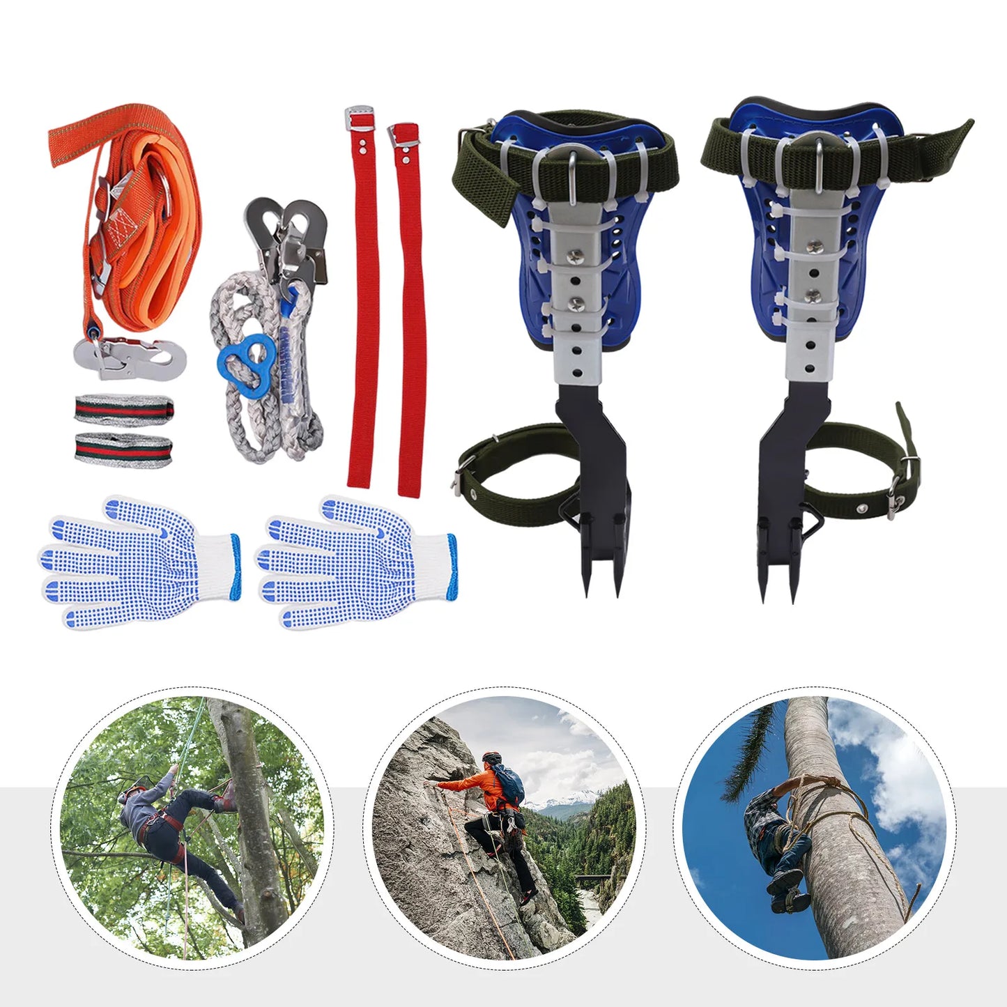 Q235 Steel Plate Tree Climbing Spike Set With Safety Gloves