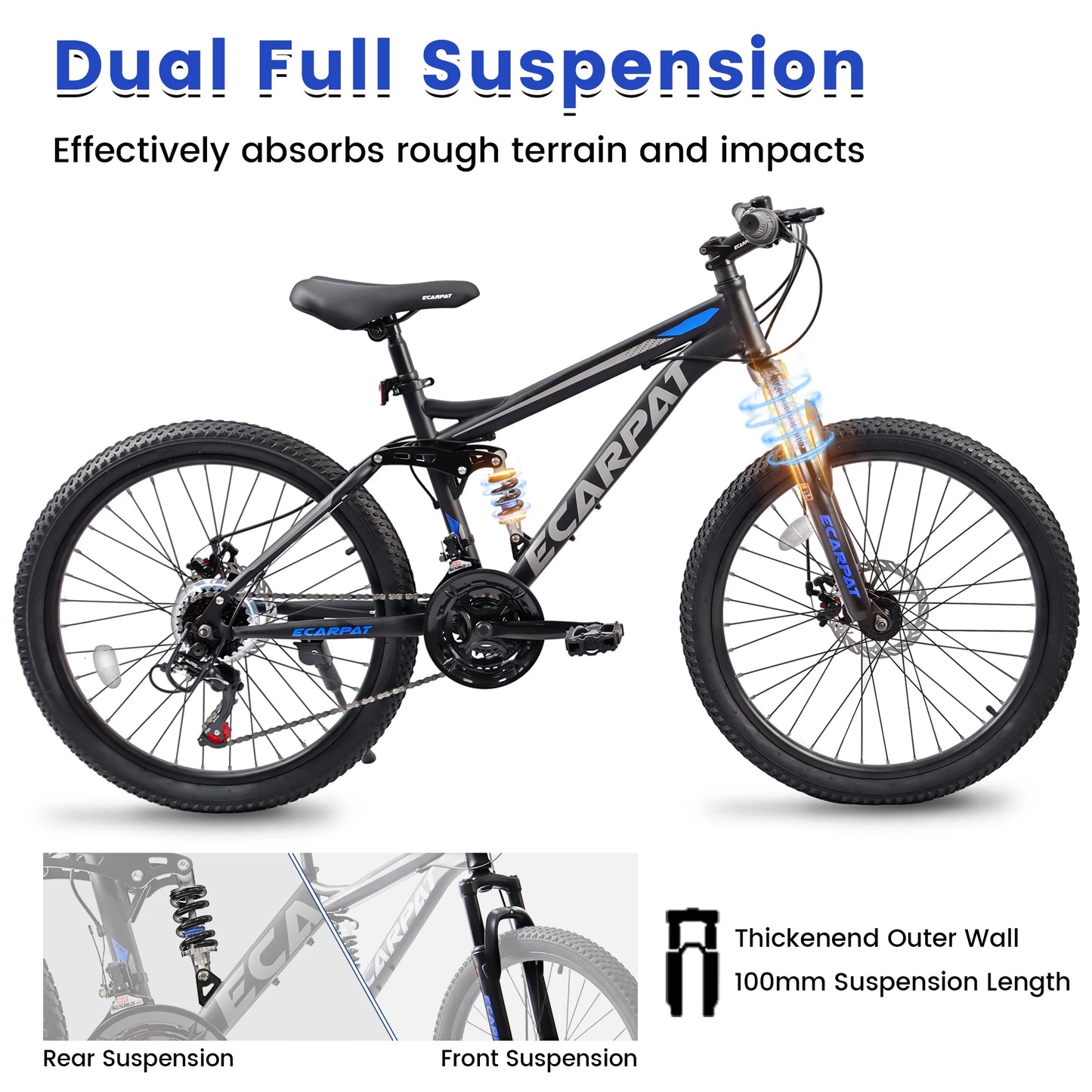 Ecarpat Dual Full Suspension Mountain Bike with 21-Speed Disc Brakes