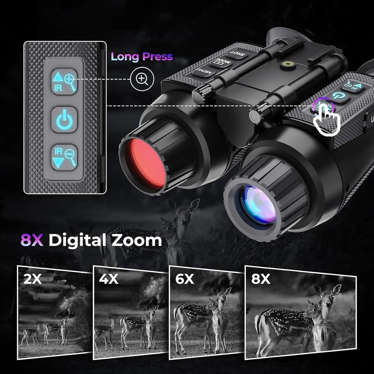 GOYOJO Head Mounted Night Vision Goggles 8X Digital Zoom 32GB