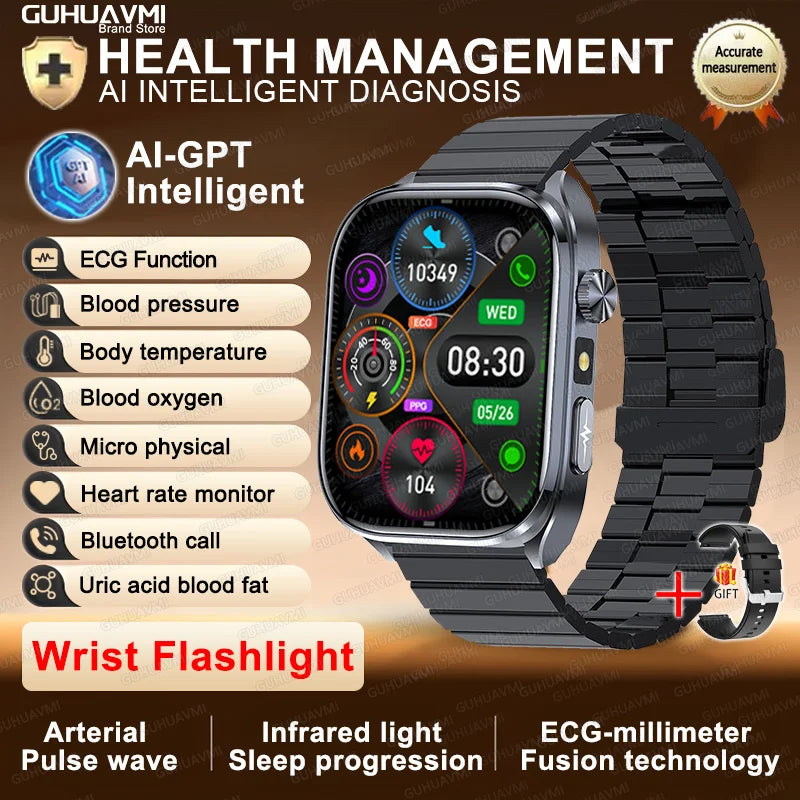 AI Health Diagnosis Smartwatch ECG PPG Blood Pressure BT Call
