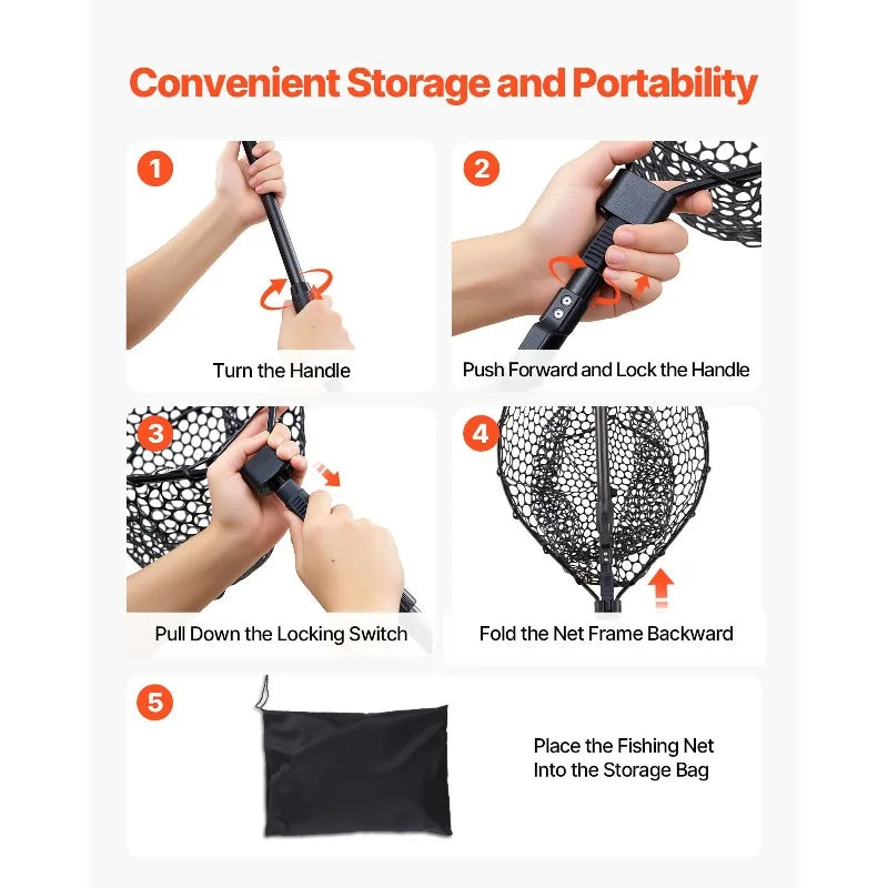 Foldable Landing Net With Telescopic Handle 6063 Aluminum Fishing Net