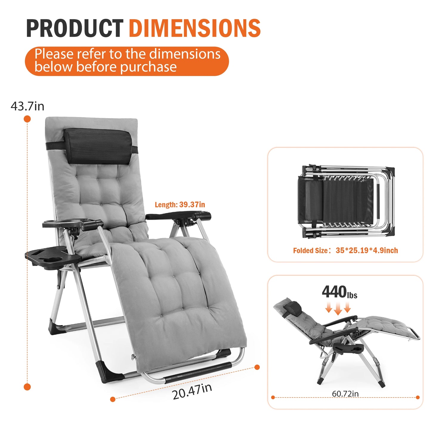 JHK Zero Gravity Reclining Camping Lounge Chair With Cup Holder