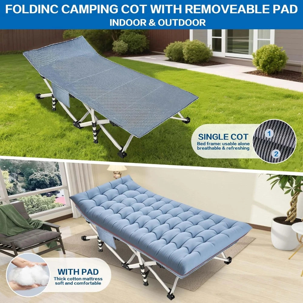 Camping Cot With Mattress And Carry Bag Sturdy Steel Frame