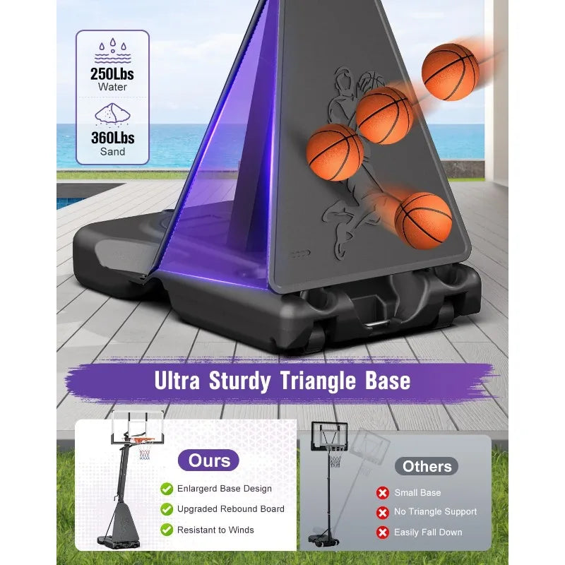 Portable Outdoor Basketball Hoop With Adjustable PC Backboard And Wheels