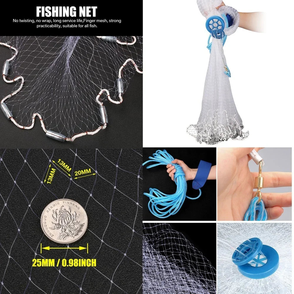Saltwater Cast Net For Bait Fishing With Zinc Sinkers